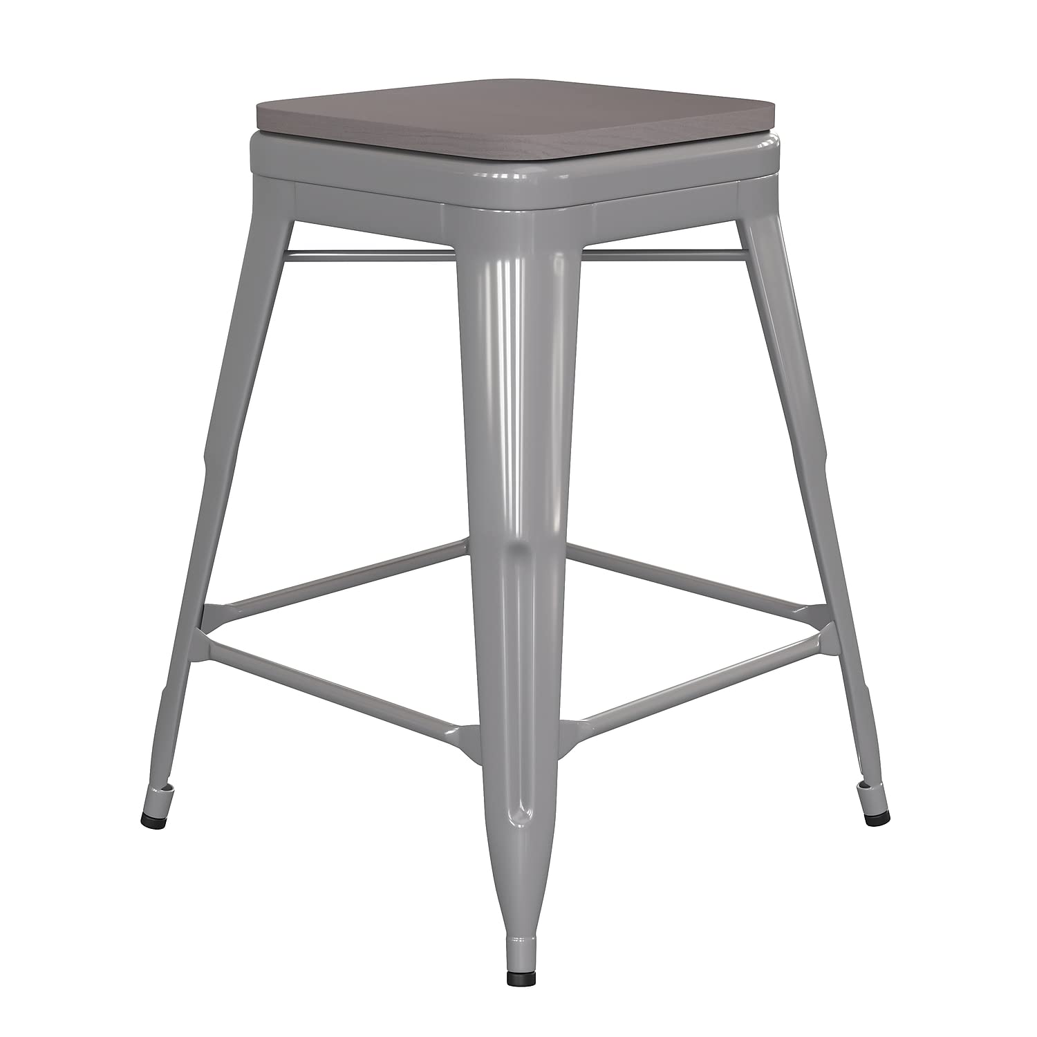 Flash Furniture Kai Commercial Grade Indoor-Outdoor Counter Height Stool - Silver Metal Frame - Gray Poly Resin Seat - 24 High -