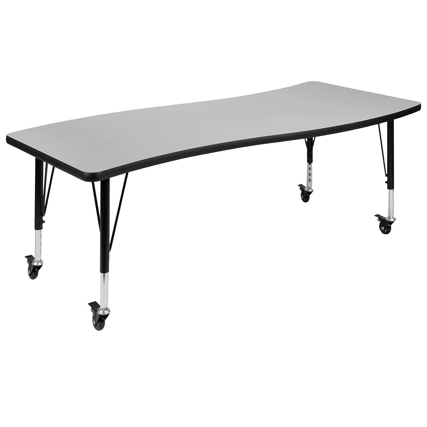 Flash Furniture Mobile 26W x 60L Rectangular Wave Collaborative Grey Thermal Laminate Activity Table - Height Adjustable Short L