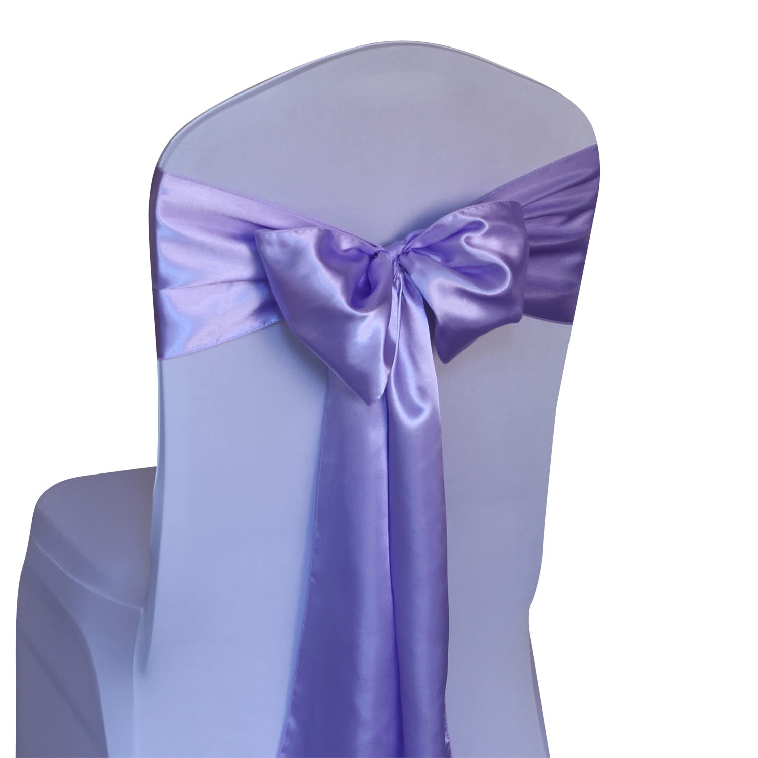 WELMATCH Lavender Satin Chair Sashes Ties 50 pcs Wedding Banquet Party Event Decoration Chair Bows (Lavender, 50, 6.5x108)