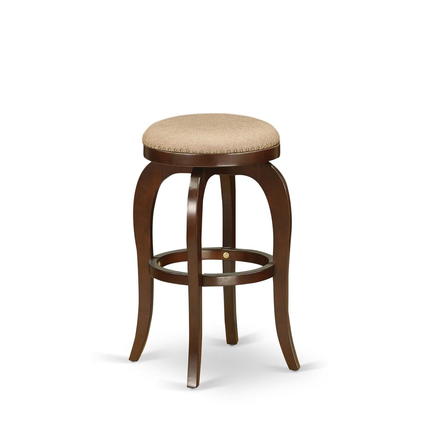 East West Furniture BFS030-303 Bedford Counter Height Stool - Round Shape Mocha PU Leather Upholstered Pub Height Backless Chair