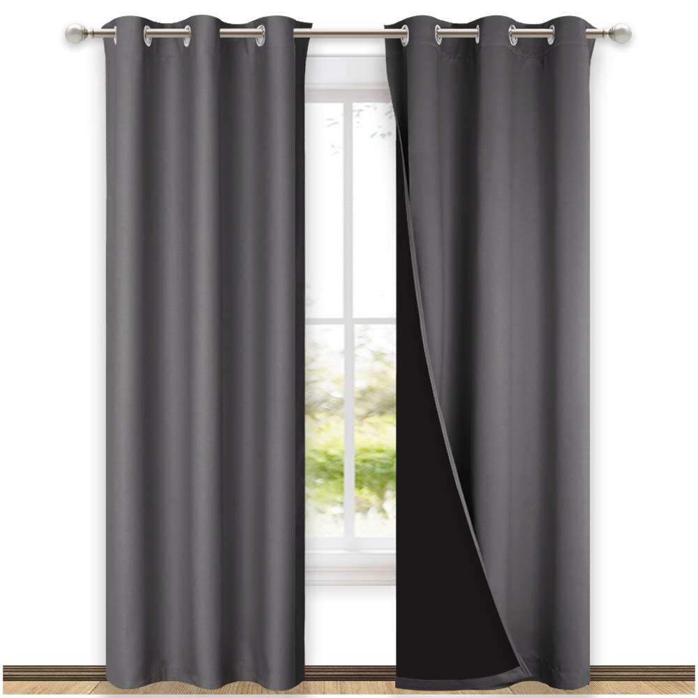 NICETOWN Room Warming Blackout Curtains 80 inches Long, Full Light Blocking Drapes with Black Liner for Nursery, Thermal Insulat