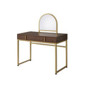 Benjara BM251244 Vanity Desk with Mirror & Open Metal Frame Brown & Gold
