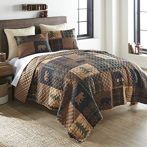 Donna Sharp Twin Bedding Set - 2 Piece - Brown Bear Cabin Lodge Quilt Set with Twin Quilt and One Standard Pillow Sham - Machine