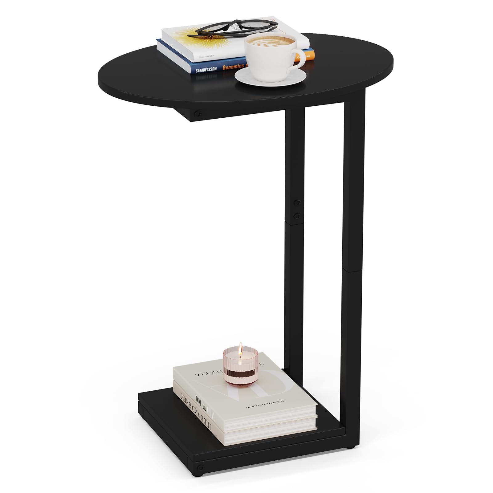 Hosfais Small Side Table End Table - C-Shaped Wood Coffee Table TV Tray for Eating Couch Tables for Small Space, Living Room, (B