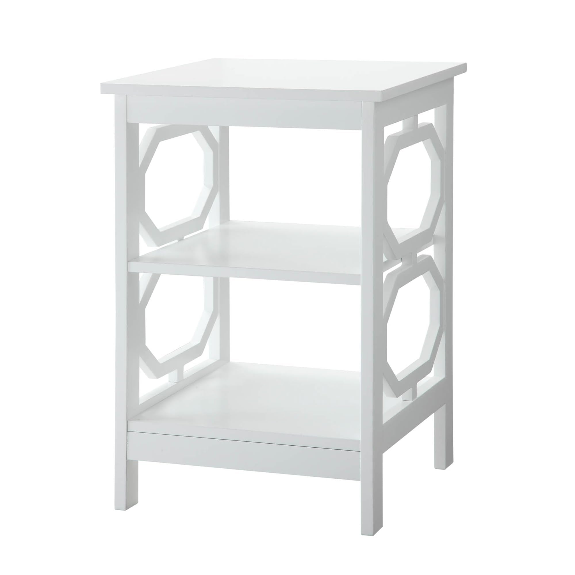Convenience Concepts Omega End Table with Shelves, White, 15.75 in x 15.75 in x 23.75 in