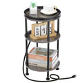 Small Round Side Table with Charging Station for Small Spaces, 3-Tier Round Accent Table with USB Ports & Power Outlets, Round C