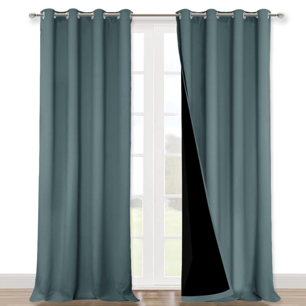 NICETOWN Full Shading Curtains 90 Long 2 Panels Set for Windows, Super Heavy-Duty Black Lined Blackout Curtains for Bedroom, Pri
