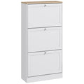 HOMCOM Narrow Shoe Storage Cabinet for Entryway with 3 Flip Drawers and Adjustable Shelves, Shoe Rack Organizer for 18 Pairs of 