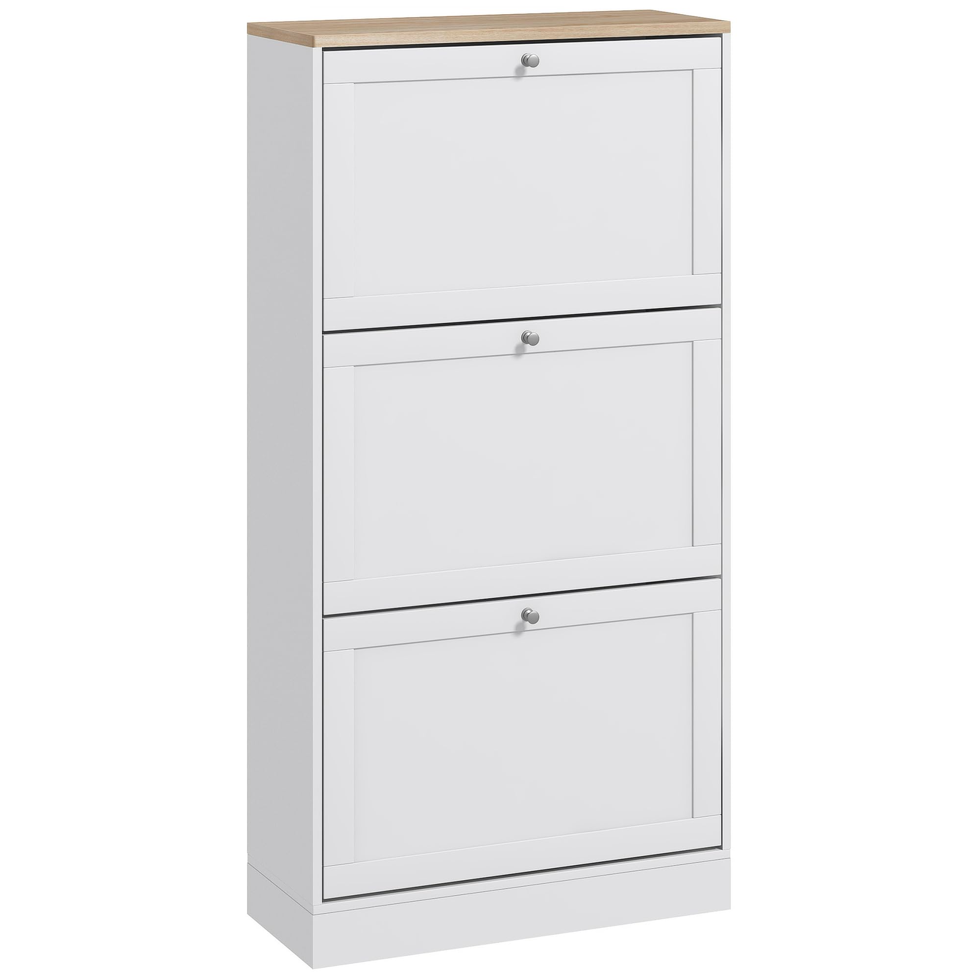 HOMCOM Narrow Shoe Storage Cabinet for Entryway with 3 Flip Drawers and Adjustable Shelves, Shoe Rack Organizer for 18 Pairs of 