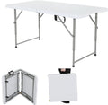 Dkelincs Folding Table 4 Foot Portable Picnic Table Plastic Folding Table Adjustable Height Heavy Duty Fold in Half with Handle 