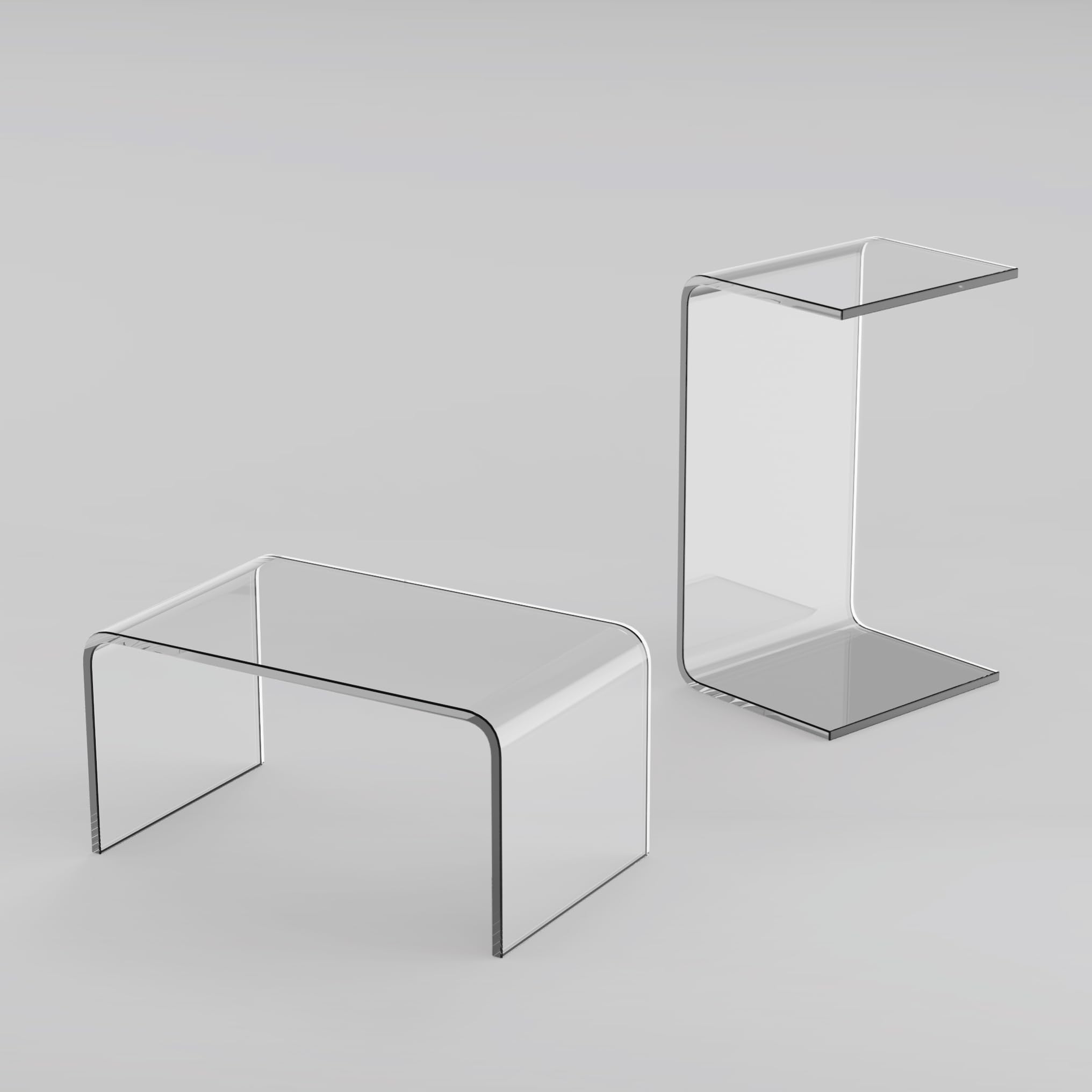 MESAILUP Acrylic Side Table, 24 L x 15 W x12 H x3/5 Thick C-Shape Clear Modern Decorative End Table, Multipurpose Coffee Tab