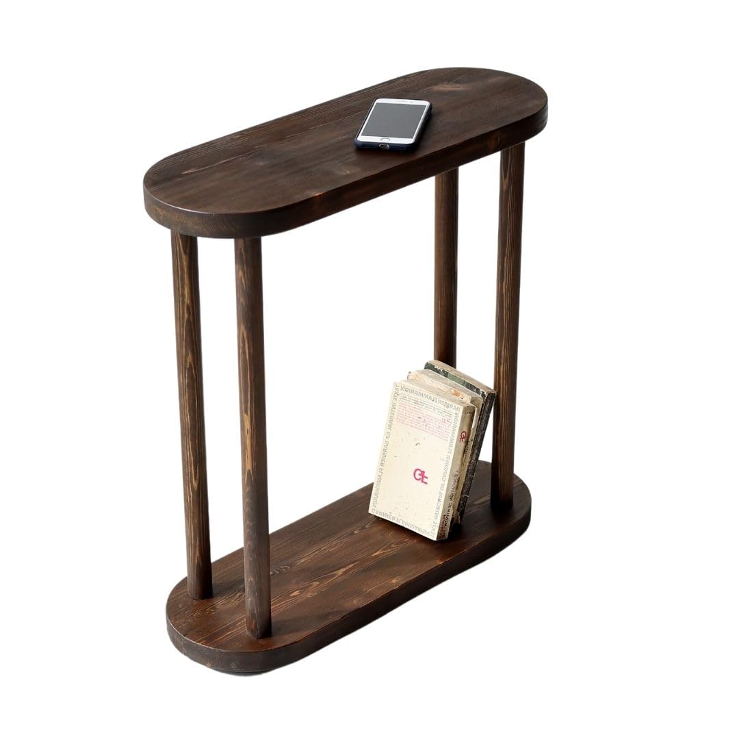 GENESIS WOODESIGN Oval Solid Wood Narrow Side Table, Slim End Table, Small Coffee Table (Dark Walnut, Large)