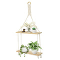 Afuly Macrame Hanging Shelves Wall Floating Shelf Natural Wood Chic Boho Decor 2 Tiers Pine Wood Cotton Rope Beige for Bedroom B