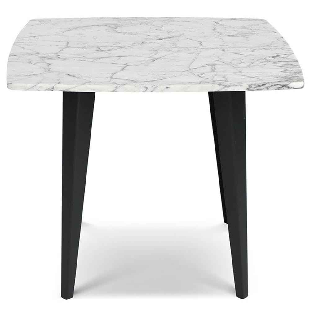 Bianco Contemporary Decorative Soro Italian Carrara White Marble Side Table with Metal Legs - 24, Square