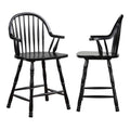 Sunset Trading 24 Windsor Wood Barstools with Arms in Antique Black (Set of 2)