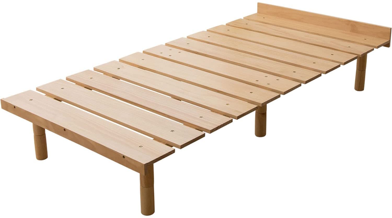EMOOR Wood Slatted Floor Bed Frame OSMOS Twin for Japanese Futon Mattress Solid Pine (Earth-Natural), Height Adjustable (2/7/12i