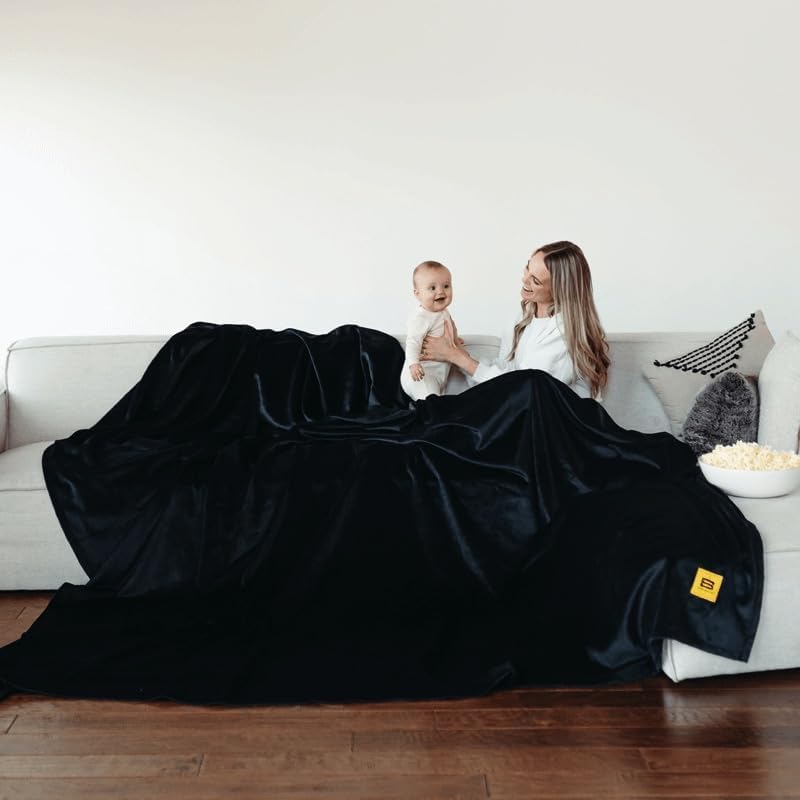 Big Blanket Co Original Stretch Black | 10 x 10 Extra Large Blanket | 100 Square Feet | Soft, Giant Blanket That Fits The Whole 