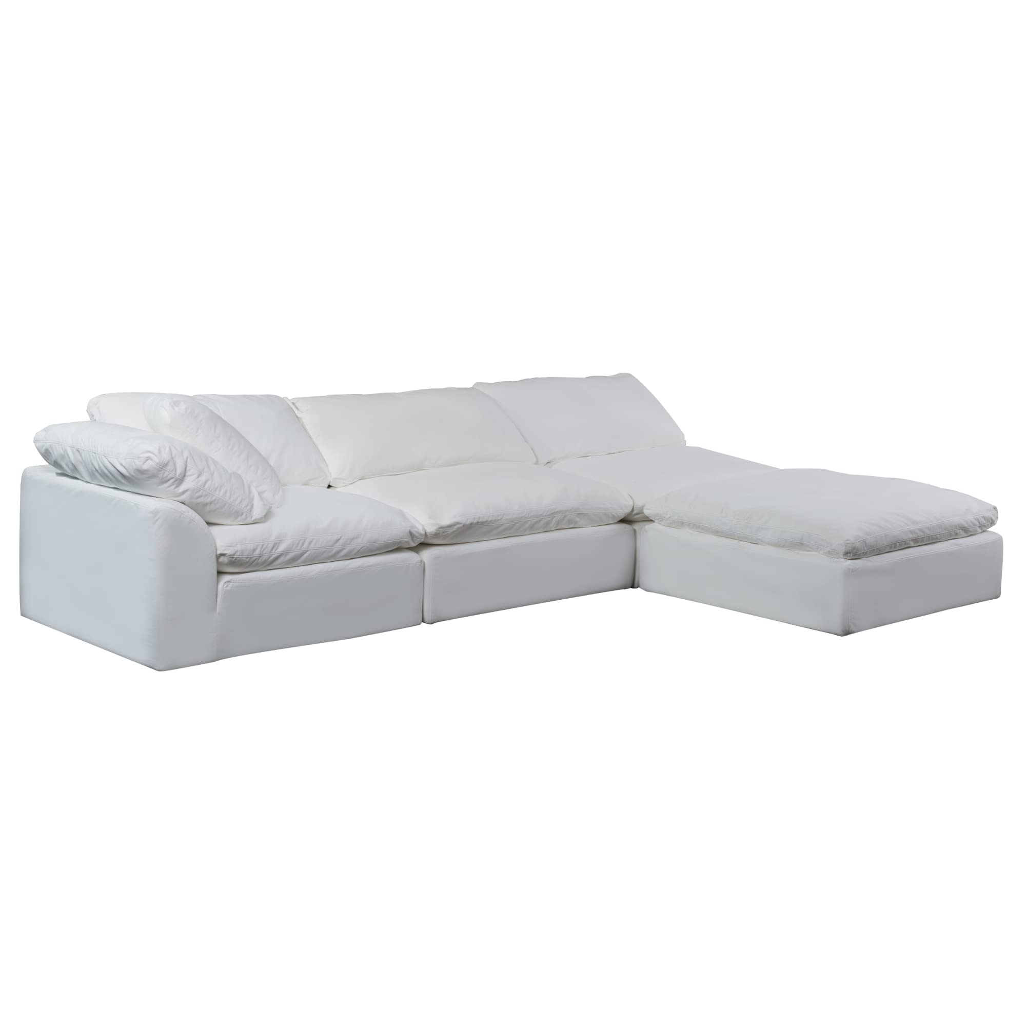Sunset Trading Contemporary Puff Collection 4PC 132 Slipcovered Modular Sectional Sofa w Ottoman | Down Filled L-Shaped Chaise L