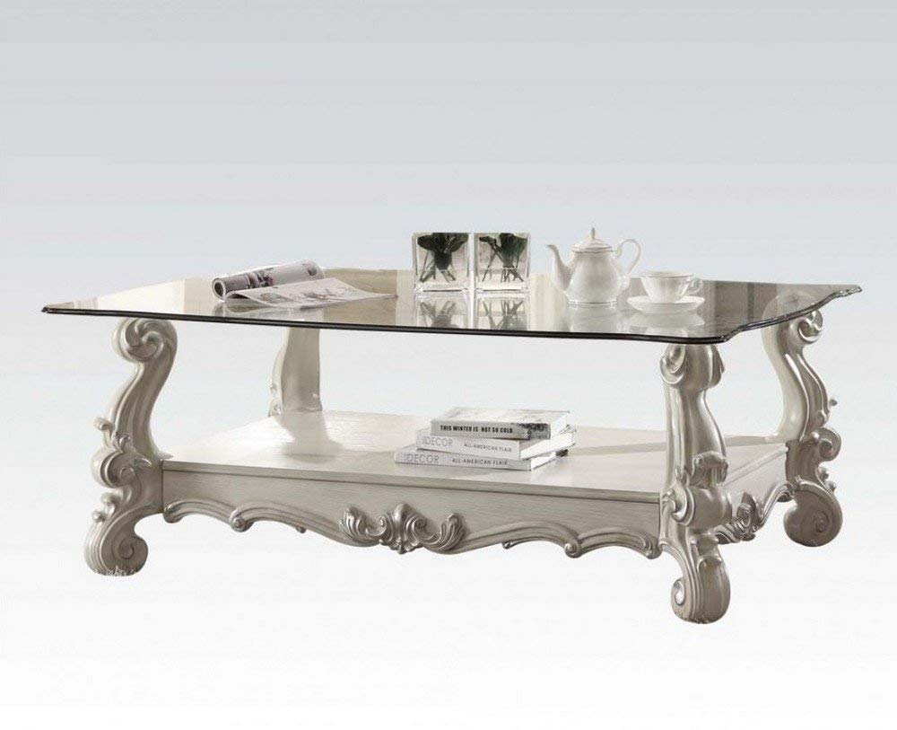 ACME Versailles Coffee Table - 82103 - Bone White & Clear Glass