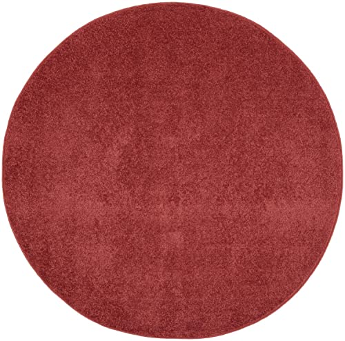 Nourison Essentials Indoor/Outdoor Brick Red 4 x round Area Rug, Easy -Cleaning, Non Shedding, Bed Room, Living Room, Dining Ro