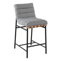 Lilola Home Lahni 18 W Gray Boucle Fabric Counter Height Chair - Contemporary Upholstered Bar Stool with Cognac PU Leather Detai