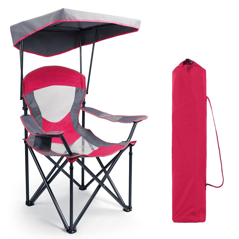 HIGH POINT SPORTS Camping Chairs with Shade, Heavy Duty Canopy Lounge Chair Sunshade Hiking Travel Chair with Cup Holder for Out