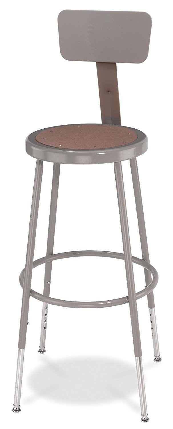 National Public Seating 6224HB-CN Steel Stool with Hardboard Seat Adjustable and Backrest, 25-33, Grey (Pack of 4)