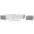 Modway Harmony 7-Piece Aluminum Outdoor Patio Furniture Sectional Sofa Set with Cushions in White White