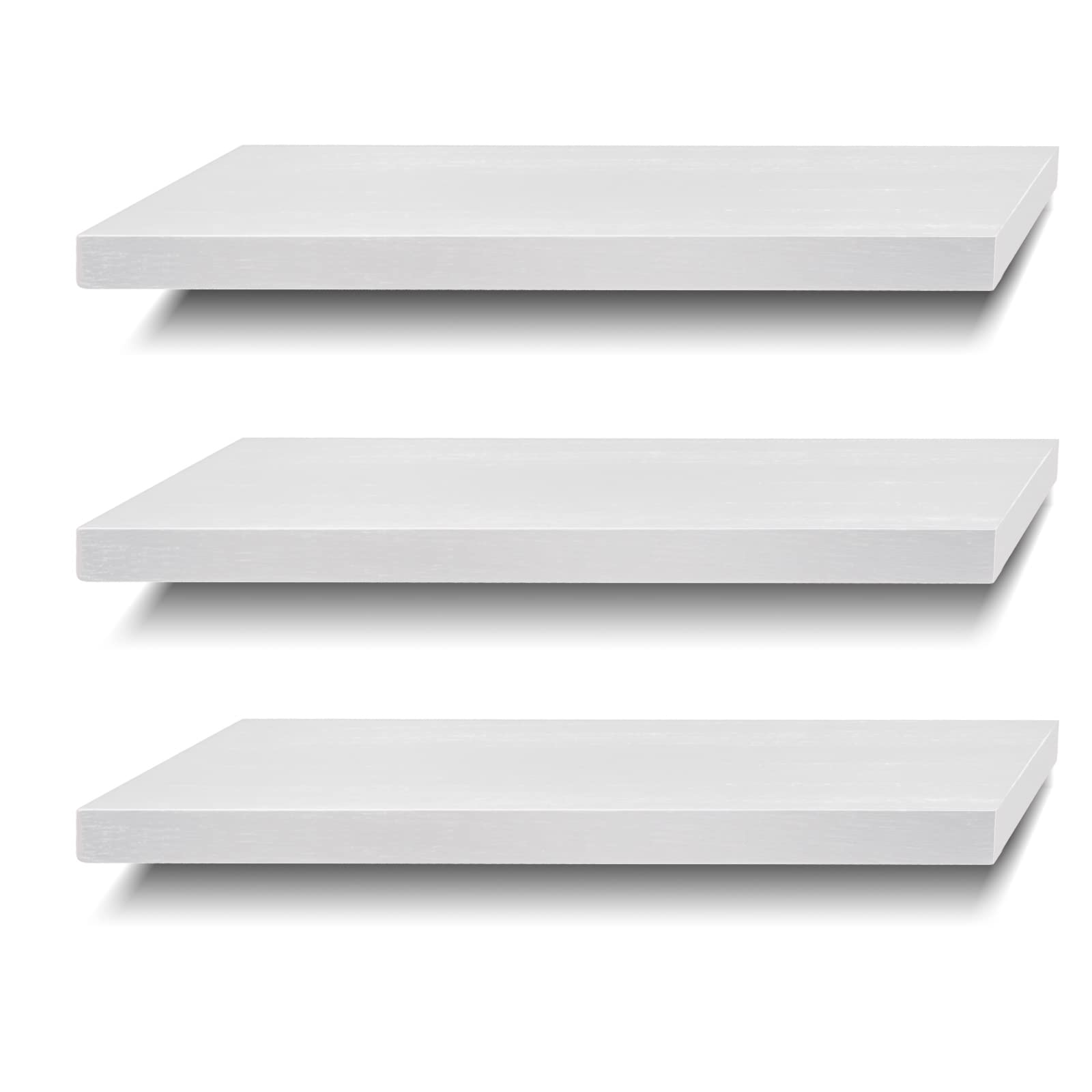 SAUMONIERES Floating Shelves Wall Shelf Solid Wood for Bathroom Bedroom Kitchen Set of 3, White Wall Shelves