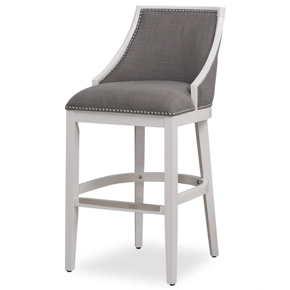 American Woodcrafters Keller 30 Bar Stool in White with Gray Fabric