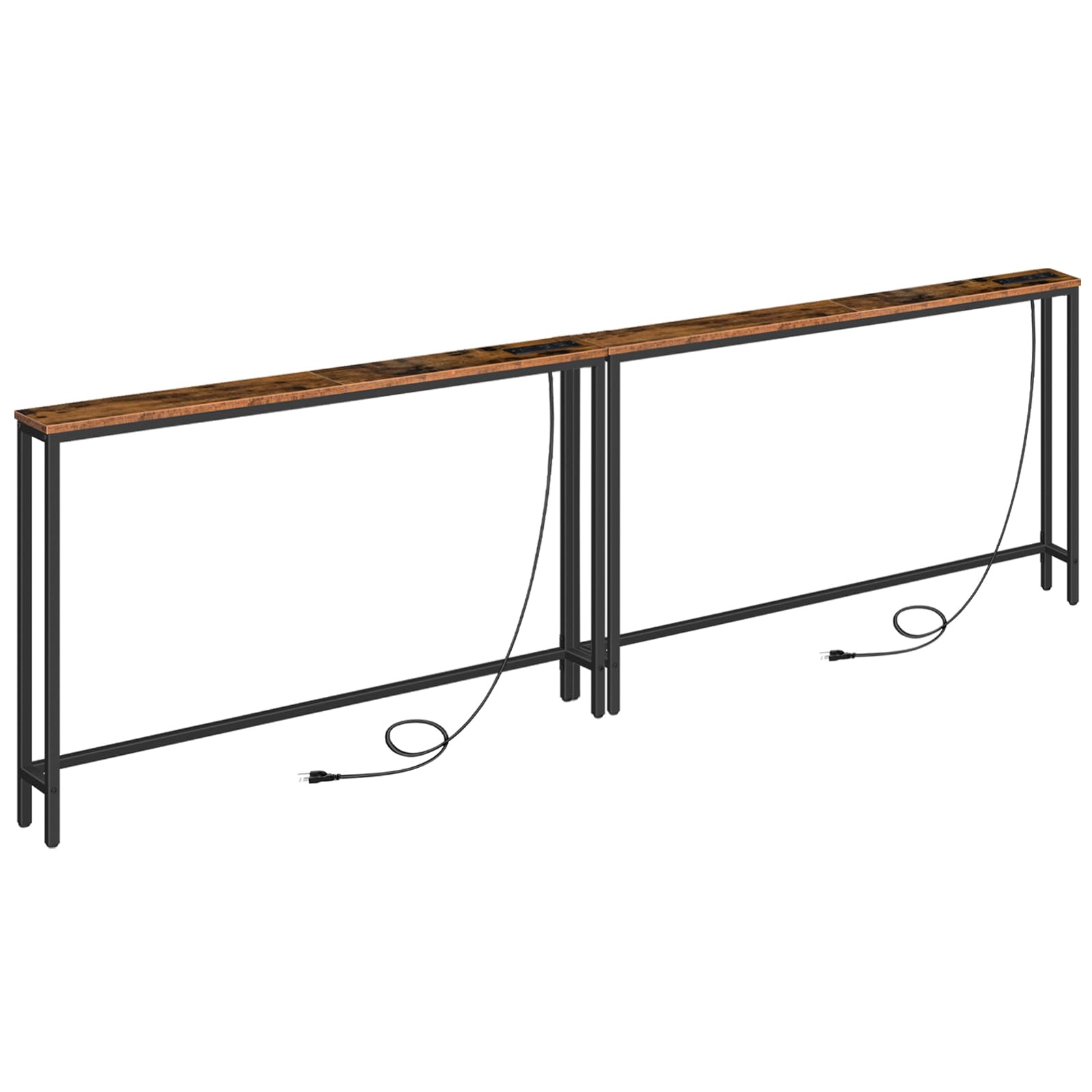 HOOBRO 2 Pack 5.9 Narrow Console Sofa Table with Power Outlets, 47.2 Long Behind Couch Table with Charging Station, Skinny Sofa 