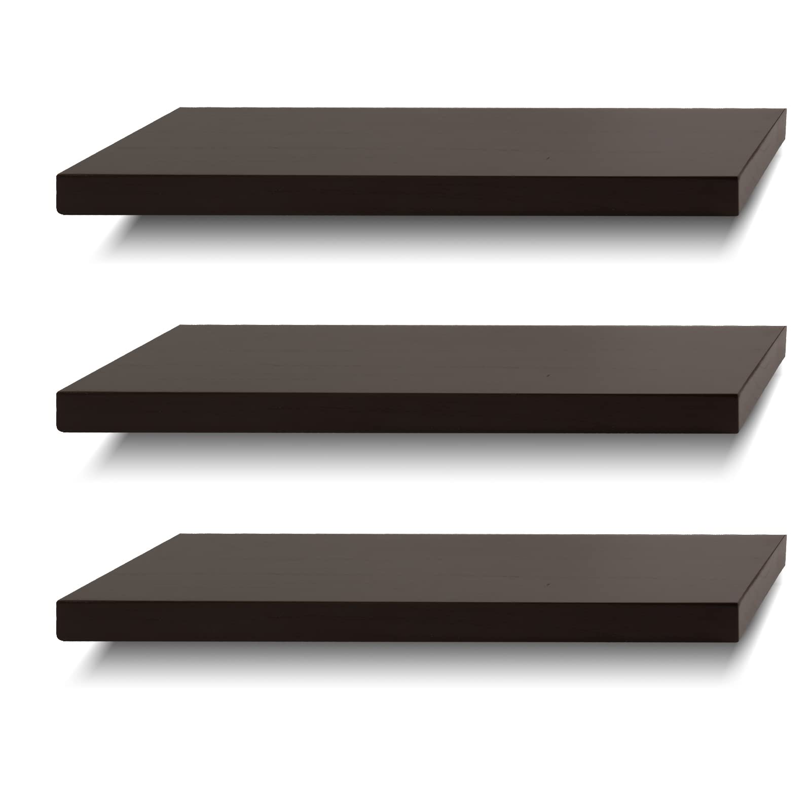 SAUMONIERES Floating Shelves Wall Shelf Solid Wood for Bathroom Bedroom Kitchen Set of 3, Espresso Wall Shelves