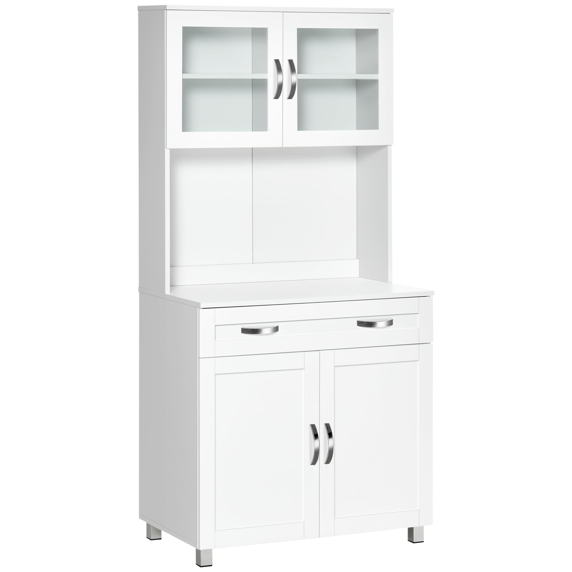 HOMCOM 67 Pantry Cabinet, Modern Kitchen Hutch, Freestanding Storage Cabinet with Glass Doors, Adjustable Shelves and Drawers, W