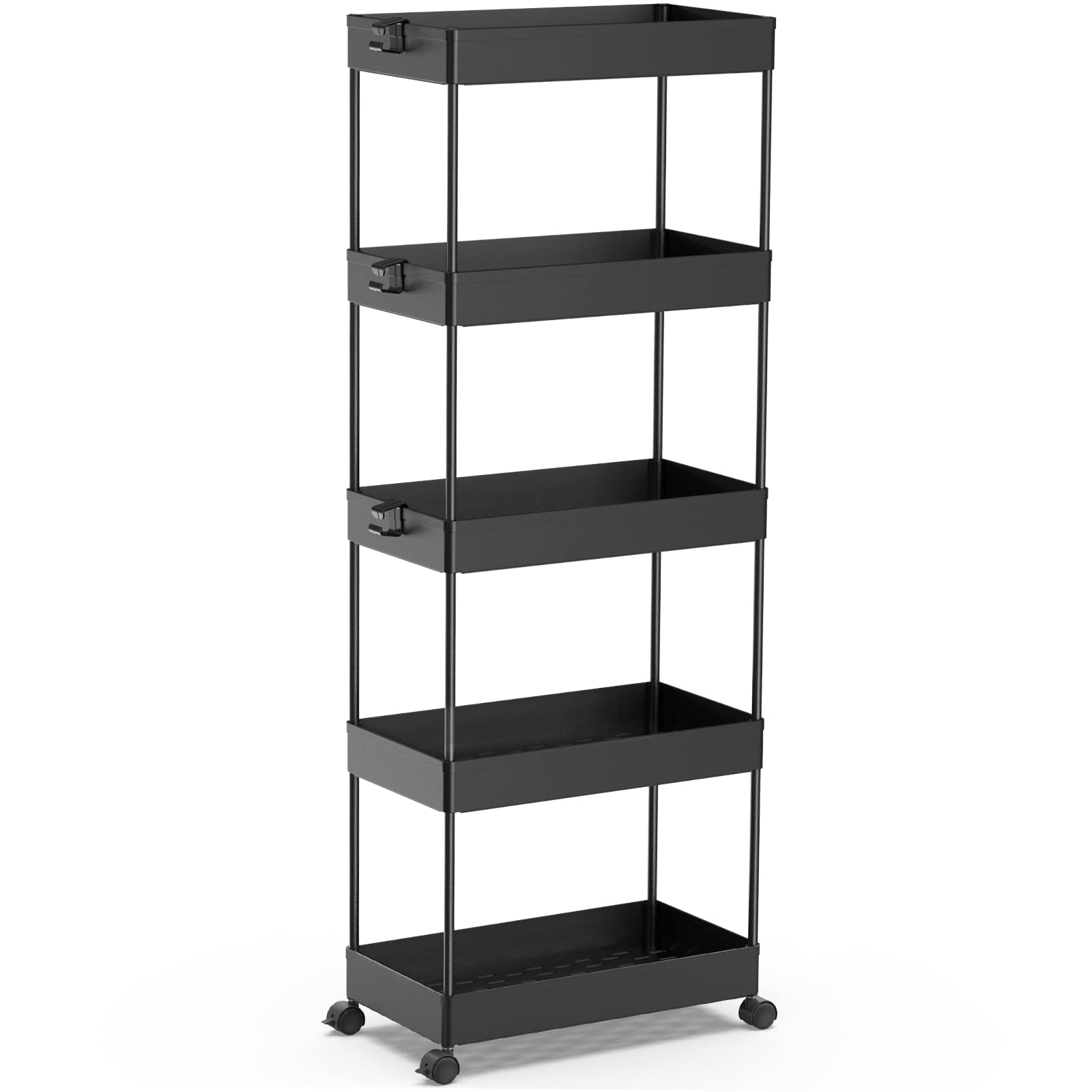 SPACEKEEPER 5-Tier Rolling Cart, Bathroom Storage Organizer Utility Cart, Mobile Shelving Unit Slide Out Shelves for Kitchen Liv
