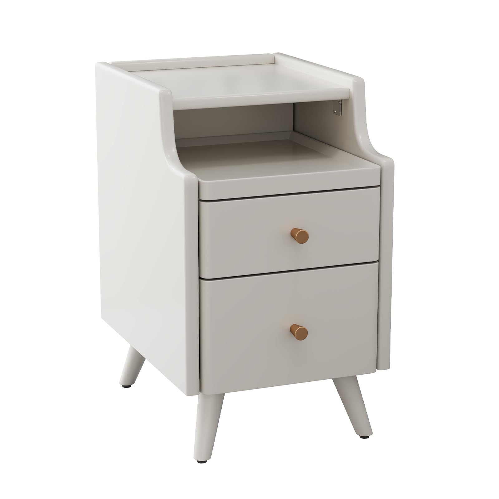 AQIMUELE Wood Nightstand, White Nightstand with 2 Drawers, Bedside Table for Bedroom