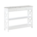 Convenience Concepts Oxford 1 Drawer Console Table with Shelves, White Faux Marble/White
