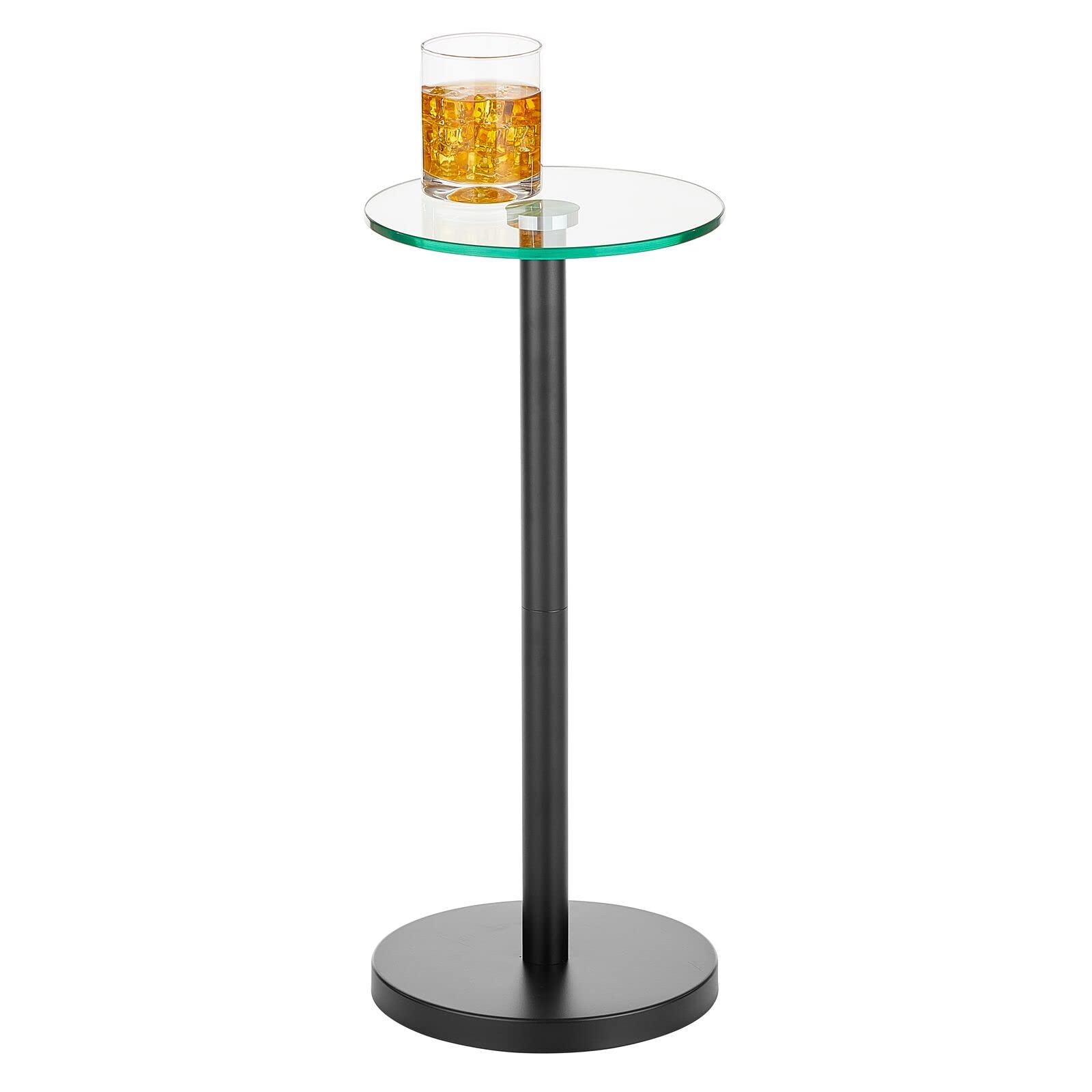 mDesign Glass Top Side/End Drink Table - Small Modern Round Accent Metal Nightstand Furniture for Living Room, Dorm, Home Office