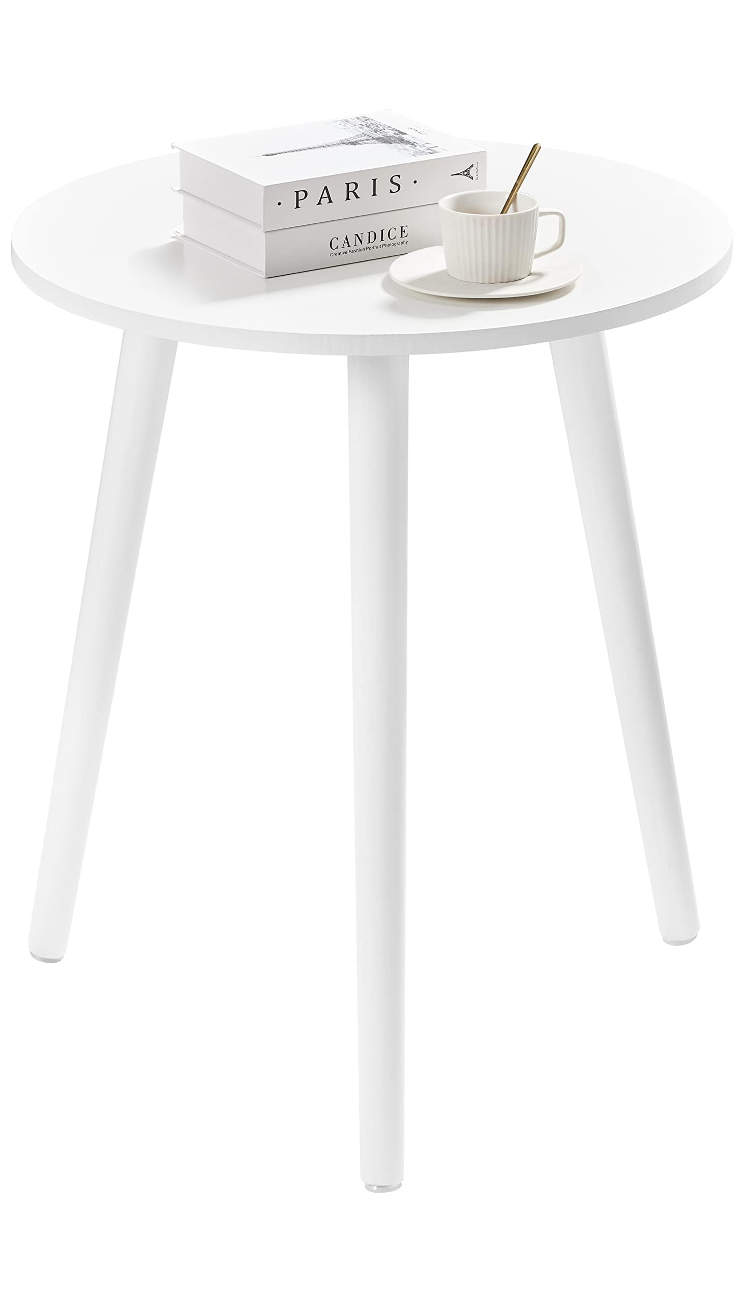 Apicizon White Side Table, White End Table for Small Spaces, Living Room, Bedroom, Small Round Bedside Table Nightstand Coffee w