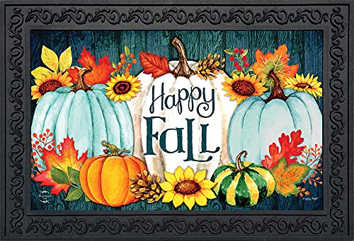 Briarwood Lane Happy Fall Pumpkins Primitive Doormat Autumn Leaves Indoor Outdoor 30 x 18