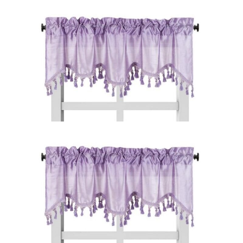 Solid Faux Silk Swag Waterfall Cascade Ascot Window Curtain Valance w/Tassels Trim 55  x18  Wave (2, Lilac)