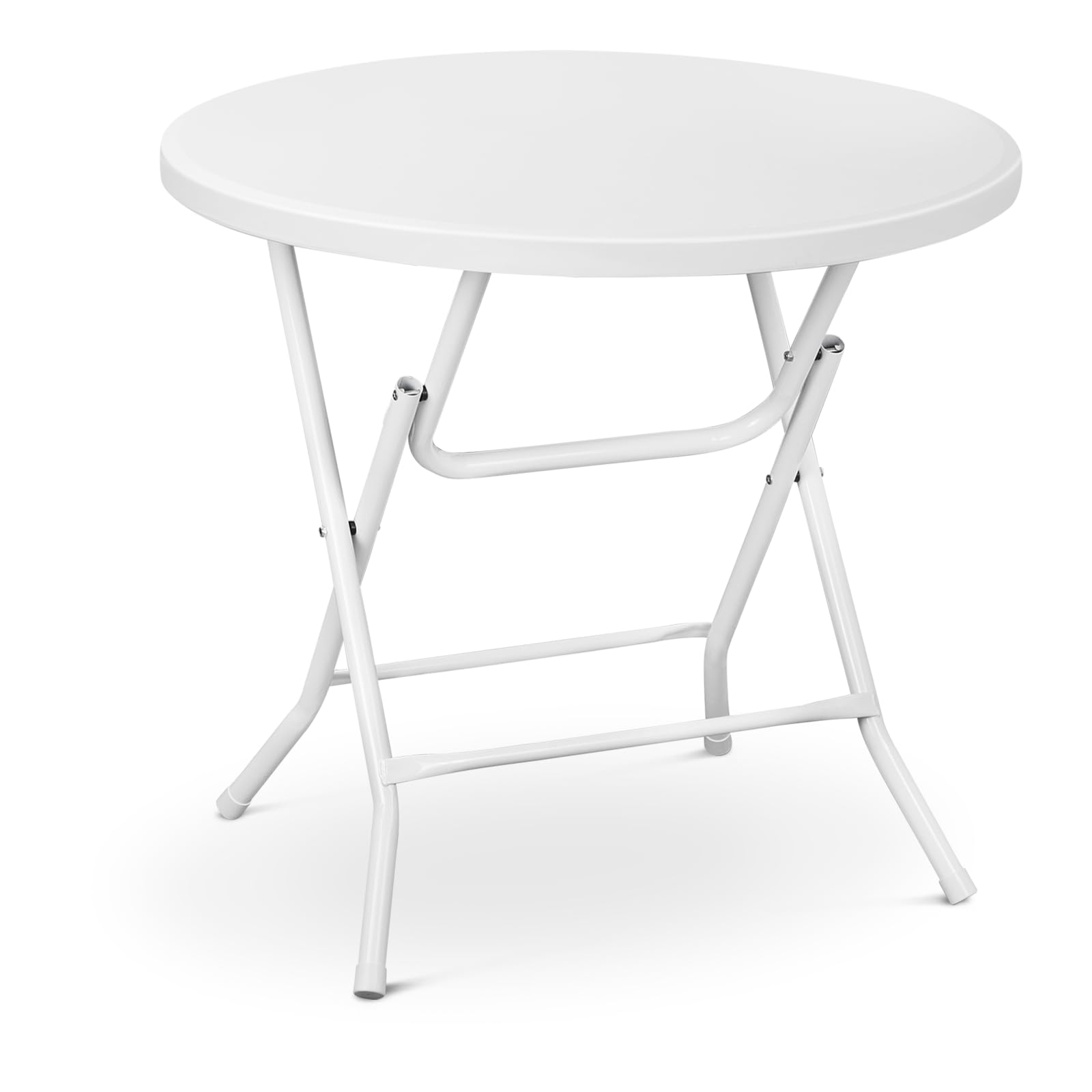Athena Collection 2.6ft Folding Table, Portable Plastic Round Table Collapsible Card Craft Table with Steel Legs for Indoor Outd