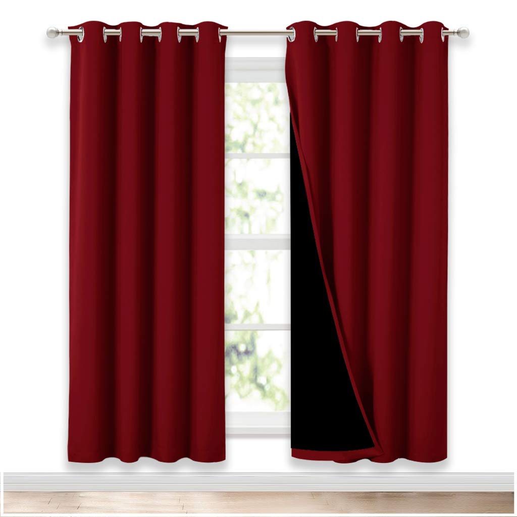 NICETOWN Living Room Completely Shaded Draperies, Privacy Protection & Noise Reducing Ring Top Drapes, Black Lined Insulated Dec