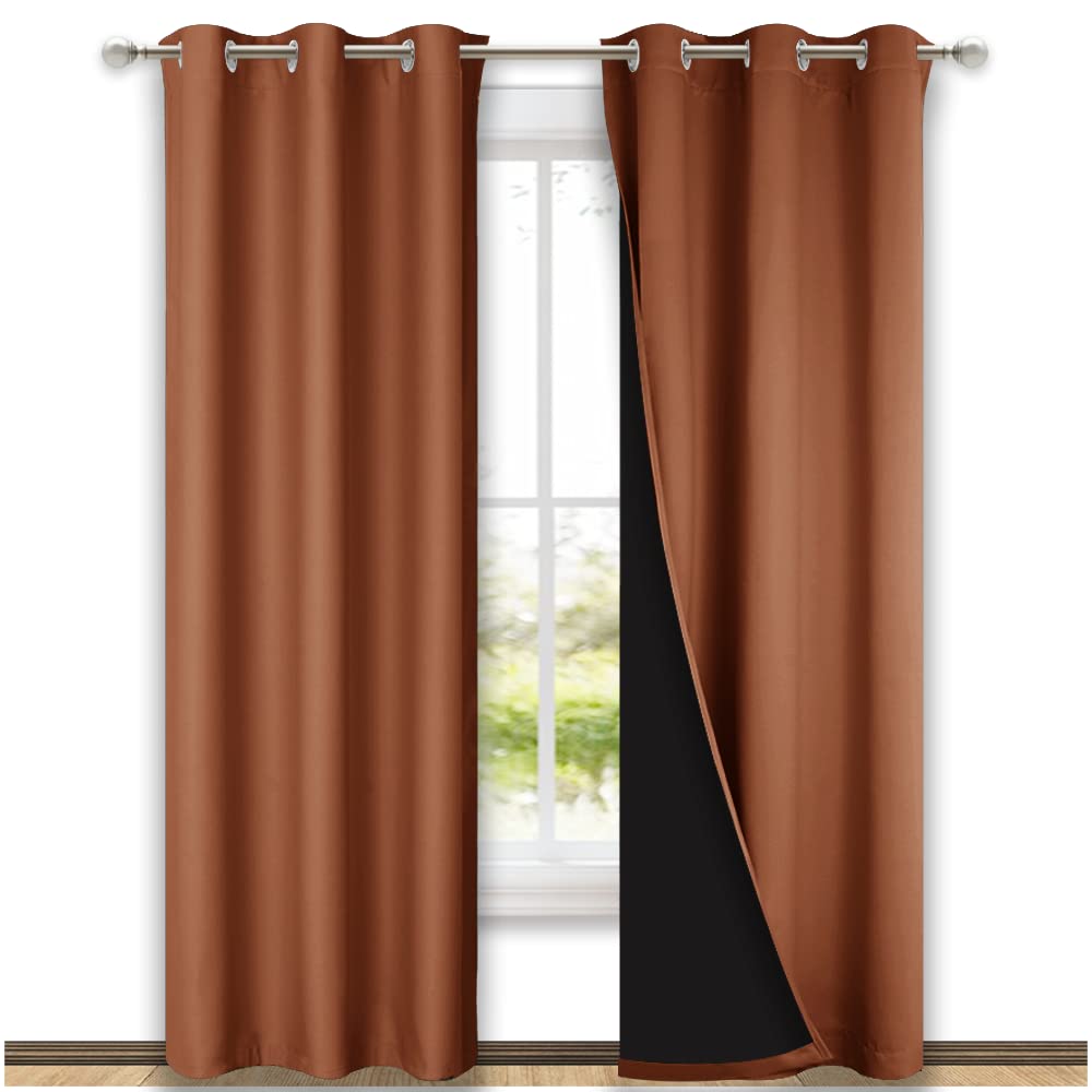 NICETOWN Burnt Orange Blackout Curtains 84 inches Long, Full Light Blocking Drapes with Black Liner for Nursery, Thermal Insulat
