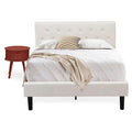 East West Furniture NL19F-1GO13 2 Piece Full Bed Set - Button Tufted Bed Frame - Linen white Velvet Fabric Upholstered Headboard