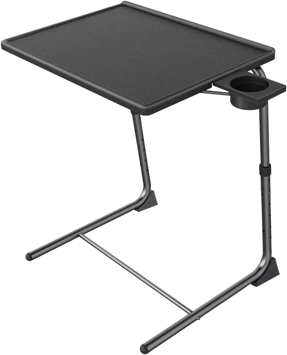Adjustable TV Tray Table - TV Dinner Tray on Bed & Sofa, Comfortable Folding Table with 6 Height & 3 Tilt Angle Adjustments (Bla