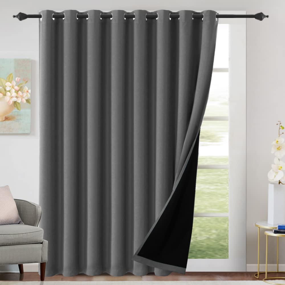 H.VERSAILTEX 100% Blackout Patio Curtains Thermal Insulated Curtains for Sliding Door Extra Wide Window Panels Full Light Blocki