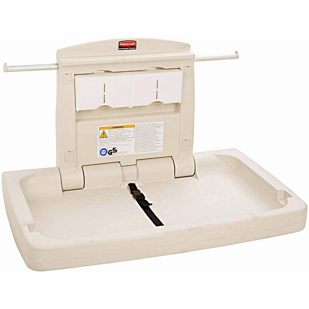 Rubbermaid Commercial Products Horizontal Baby Changing Station, Light Platinum, Wall-Mounted Fold-Down Diaper Change Table with