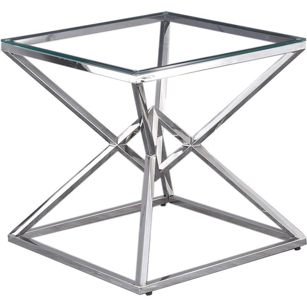Best Master Furniture 22 Modern Tempered Glass End Table in Silver/Clear