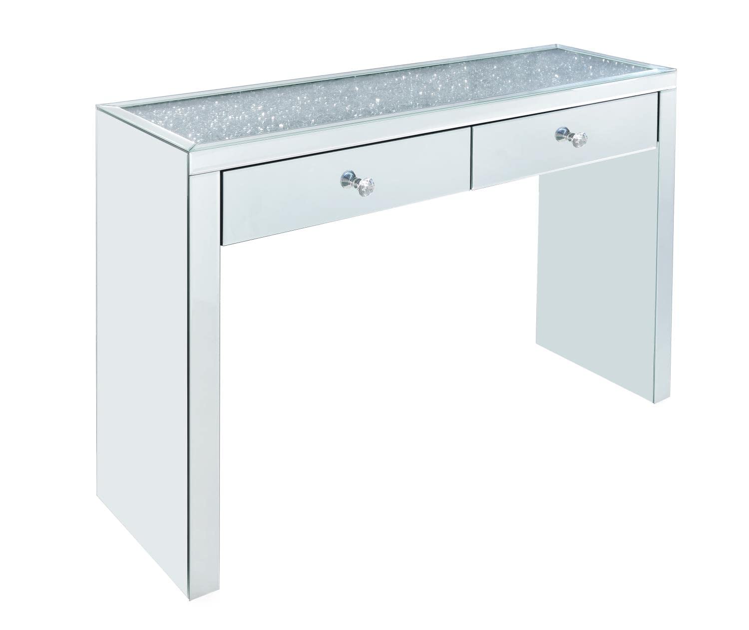 Acme Noralie 2-Drawer 2-Door Console Table in Mirrored and Faux Diamonds