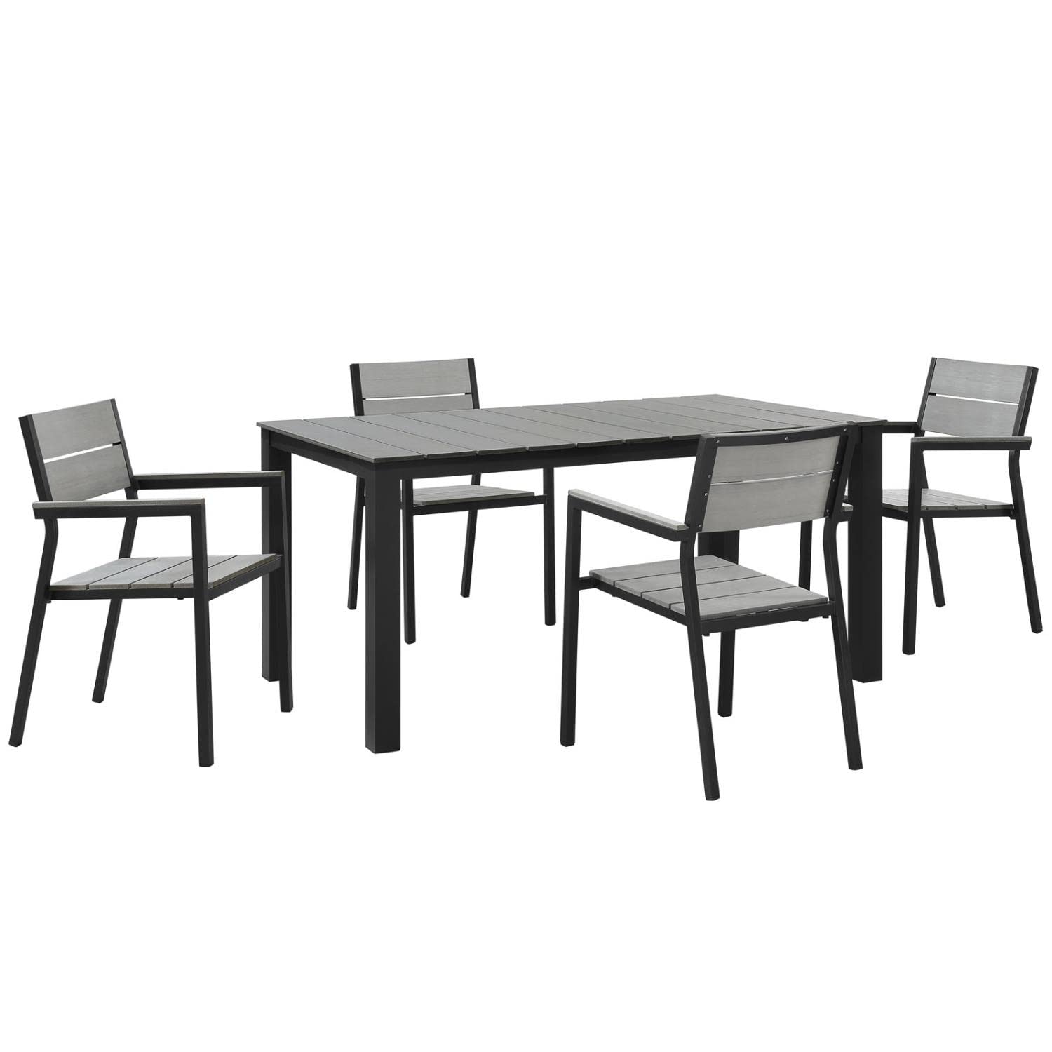 Modway Maine Aluminum 5-Piece Outdoor Patio Dining Set with 63 Dining Table and Four Dining Armchairs in Brown Gray